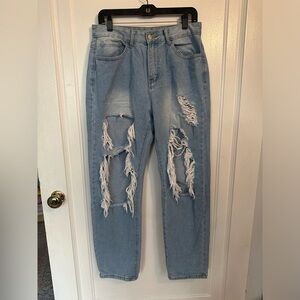 High-Rise Light Wash Distressed Boyfriend Jeans